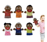 Family Hand Puppets - 6pcs Black Set | School Home Puppetry, 28cm Multicultural Puppets with Movable Mouth for Kids Girls Boys Storytelling Role Play Theater Classroom Playtime