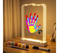 Family Handprint Kit, 4 Clear Acrylic Boards with LED, Diy Handprintphoto Frame Kit, Perfect for New Parents, Grandparents, Couples as a Family Keepsake, AAA Batteries (Not Included).