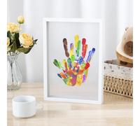Family Handprint Kit Clear DIY Craft Keepsake Wooden Frame Four baffles Six Paints Baby Hand and Footprint Photo Kit Pet Paw Print Family Keepsake Home Décor