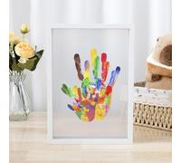 Family Handprint Kit Clear DIY Craft Keepsake Wooden Frame with 6 Paints Pen Eraser Paintbrush Baby Hand and Footprint Kit Pet Paw Print Newborn Keepsake for New and Expecting Parents (White)