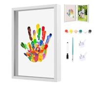 Family Handprint Kit,DIY Hand and Footprint Craft Keepsake Wooden Frame,Personalized Hand Print Ornament,Family Gifts for New Parents, Grandma and Grandpa, Mother's Day Father's Day(White)