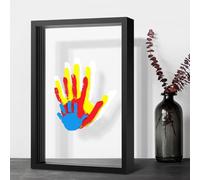 Family Handprint Kit DIY Hand Print Keepsake Frame with 6 Non-Toxic Paints, Shadow Box Craft Kit for 4 Handprints, Footprint Picture Frame Gift for New Parents, Grandparents
