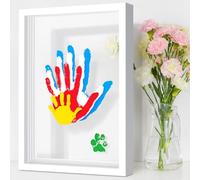 Family Handprint Kit - DIY Shadow Box Keepsake Frame with 6 Safe Paints, 4 Pages Handprint Footprint Craft Kit, Gift for New Parents, Grandparents, Mother's Day or Father's Day(White)