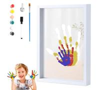 Family Handprint Kit, Family Hand Print Frame Kit,Handprint Shadow Box,Shadow Box Frame Hand Print, Perfect Keepsake Gift For New Parents, With 6 Paint Colors (white)