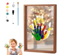 Family Handprint Kit, Family Hand Print Frame Kit,Handprint Shadow Box,Shadow Box Frame Hand Print, Perfect Keepsake Gift For New Parents, With 6 Paint Colors (wood)