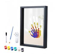 Family Handprint Kit, Family Keepsake Gifts Ideas, Diy Craft Keepsake Wooden Frame, Hand and Footprint Wooden Shadow Box for Wall or Table Display (Black)