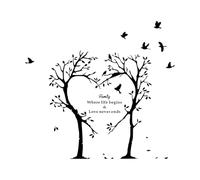 Family Heart Tree Wall Vinyl Decals Flying Birds Wall Murals Family Love Removable Tree Living Room-XL-96x112cm-Black