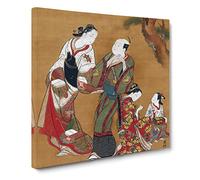 Family in the Forest by Okumura Masanobu Asian Japanese Canvas Wall Art Print Ready to Hang, Framed Picture for Living Room Bedroom Home Office Décor, 14x14 Inch (35x35 cm)