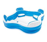 Family Inflatable Lounge Pool Square Paddling Pool with 4 Built-In Seats, Backrests and Drink Holders, Large Outdoor Garden Swimming Pool for Adults and Kids, 229 x 229 x 66 cm