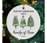 Family Is Like A Christmas Tree, Personalized Our 1ST Christmas Ceramic Ornament for Tree Hanging Decorations, Custom Name Round Shaped Pendant for Home Car Rearview Mirror Decor Gifts