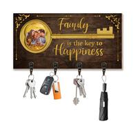 Family Is The Key To Happiness Keychain Organizer Hanger Personalized Family Keychain Holder Gifts Custom Key Hook With Photos And Names Wall Mount Wooden Decor Hanger Customized Entrance Room Decor