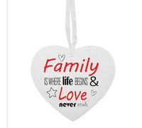 Family Is Where Life Begins And Love Never Ends Hanging Heart Ceramic Keepsake