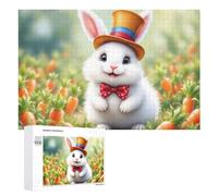 Family Jigsaw Puzzle, 1000 PCS, with Adorable Bunny with Top Hat in Carrot Field Artwork, An Absorbing Project for Relaxed Weekends, for Quiet Evenings
