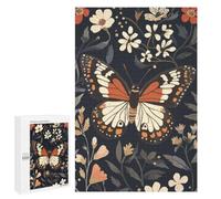Family Jigsaw Puzzle, 1000 PCS, with Butterfly And Floral Pattern on Dark Background Artwork, A Rewarding Pastime for Dedicated Jigsaw Fans, for Quiet Evenings