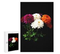 Family Jigsaw Puzzle, 1000 PCS, with Colorful Chrysanthemums on Black Background Artwork, An Absorbing Project for Relaxed Weekends, for Quiet Evenings
