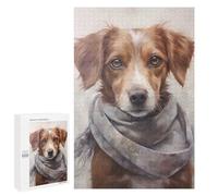 Family Jigsaw Puzzle, 1000 PCS, with Cutest Pup in A Scarf Artwork, Shared Puzzle Time for Family And Friends, for Creative Downtime