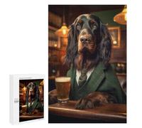 Family Jigsaw Puzzle, 1000 PCS, with Gordon Setter in The Pub Artwork, An Absorbing Project for Relaxed Weekends, for Quiet Evenings