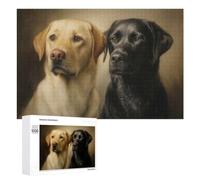 Family Jigsaw Puzzle, 1000 PCS, with Labrador Retrievers Black And Yellow Portrait Artwork, An Absorbing Project for Relaxed Weekends, for Quiet Evenings