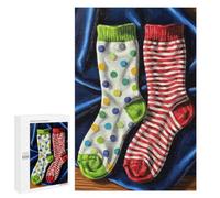 Family Jigsaw Puzzle, 1000 PCS, with Polka Dot And Striped Socks Artwork, An Absorbing Project for Relaxed Weekends, for Family Nights