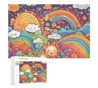Family Jigsaw Puzzle, 1000 PCS, with Rainbow Sun & Clouds Artwork, An Absorbing Project for Relaxed Weekends, for Family Nights