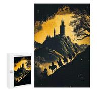 Family Jigsaw Puzzle, 1000 PCS, with Silhouetted Riders Approaching Castle Artwork, A Creative Way to Unwind after A Busy Day, for Quiet Evenings