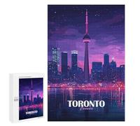 Family Jigsaw Puzzle, 1000 PCS, with Toronto Canada Skyline at Night Artwork, Shared Puzzle Time for Family And Friends, for Creative Downtime