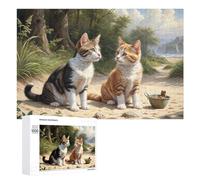 Family Jigsaw Puzzle, 1000 PCS, with Two Cats on Sandy Pathway Artwork, A Rewarding Pastime for Dedicated Jigsaw Fans, for Quiet Evenings