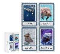 Family Jigsaw Puzzle, 300 PCS, with Marine Animal Flashcards Artwork, An Absorbing Project for Relaxed Weekends, for Family Nights