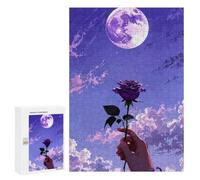 Family Jigsaw Puzzle, 300 PCS, with Purple Rose Under A Full Moon Artwork, An Absorbing Project for Relaxed Weekends, for Family Nights