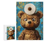 Family Jigsaw Puzzle, 300 PCS, with Teddy Bear with Toilet Paper Hat Artwork, An Absorbing Project for Relaxed Weekends, for Family Nights