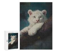 Family Jigsaw Puzzle, 300 PCS, with White Tiger Cub Portrait Artwork, An Absorbing Project for Relaxed Weekends, for Quiet Evenings