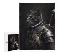 Family Jigsaw Puzzle, 500 PCS, with Knight Cat Warrior Artwork, An Absorbing Project for Relaxed Weekends, for Quiet Evenings
