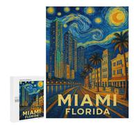 Family Jigsaw Puzzle, 500 PCS, with Miami Florida Van Gogh Style Painting Artwork, A Rewarding Pastime for Dedicated Jigsaw Fans, for Puzzle Fans