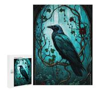 Family Jigsaw Puzzle, 500 PCS, with Raven Perched in Floral Gothic Window Artwork, An Absorbing Project for Relaxed Weekends, for Quiet Evenings