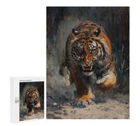 Family Jigsaw Puzzle, 500 PCS, with Tiger Angry Scary Hungry Artwork, An Absorbing Project for Relaxed Weekends, for Quiet Evenings