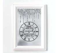 Family Kitchen Clock PRINT Quote Silver Grey Home Digital Glitter PICTURE A4 Wall Art Unframed