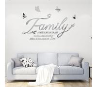 Family Letter Acrylic Wall Stickers, 3D Silver Self Adhesive Removable Wall Decal Set, DIY Butterfly Mural Art Wall Decoration for Bedroom Home Sofa TV Decor Background