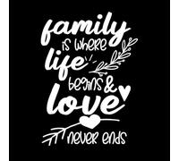 Family Love Quote Typography Print Design Family is Where Life Begins and Love Never Ends Quote Vinyl Wall Decals 50.4x69.7cm Store Decoration White