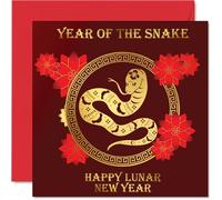 Family Lunar/Chinese New Year Cards for Women Men - Snake - Happy Lunar New Year Card To All The family Sister Brother Cousin Uncle Auntie, 145mm Single Greeting Cards Gift