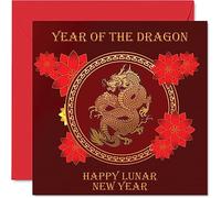 Family Lunar/Chinese New Year Cards for Women Men - Dragon - Happy Lunar New Year Card To All The family Sister Brother Cousin Uncle Auntie, 145mm Single Greeting Cards Gift