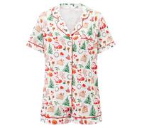 Family Matching Christmas Pajama Set, Gingerbread Print Short Sleeve Tops Elastic Waist Shorts (A-01, S)