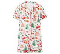 Family Matching Christmas Pajama Set, Gingerbread Print Short Sleeve Tops Elastic Waist Shorts (A-03, 6 Years)