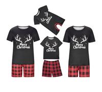 Family Matching Christmas Pyjamas Plaid Shorts Bottoms Printed Xmas Pajamas Tshirts Pjs Set Soft Nightwear Festival Holiday Sleepwear for Women Men Kids Baby Black L