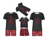Family Matching Christmas Pyjamas Plaid Shorts Bottoms Printed Xmas Pajamas Tshirts Pjs Set Soft Nightwear Festival Holiday Sleepwear for Women Men Kids Baby Black XL