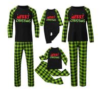 Family Matching Christmas Pyjamas Set Christmas Letter Print Reindeer Santa Pajamas Family, Xmas Plaid Nightwear Sleepwear Couples Matching Pjs Set For Women Men Kids Baby (Green-3, 8-9 Years)