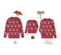 Family Matching Christmas Sweater Long Sleeve Crew Neck Cartoon Elk Pullover Family Sweater Xmas Warm Sweater (Kids, 11-12 Years, A-10)