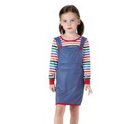 Family Matching Halloween Creepy Killer Doll Costume Classic Rainbow Stripe Shirt and Skirt Set for Carnival Cosplay Party (B-Kid, 4-5 Years)