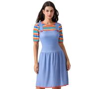 Family Matching Halloween Creepy Killer Doll Costume Classic Rainbow Stripe Shirt and Skirt Set for Carnival Cosplay Party (Kids, 10 Years, A-Blue)