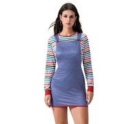 Family Matching Halloween Creepy Killer Doll Costume Classic Rainbow Stripe Shirt and Skirt Set for Carnival Cosplay Party (B-Mom, M)
