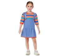 Family Matching Halloween Creepy Killer Doll Costume Classic Rainbow Stripe Shirt and Skirt Set for Carnival Cosplay Party (A-Kid, 13 Years)